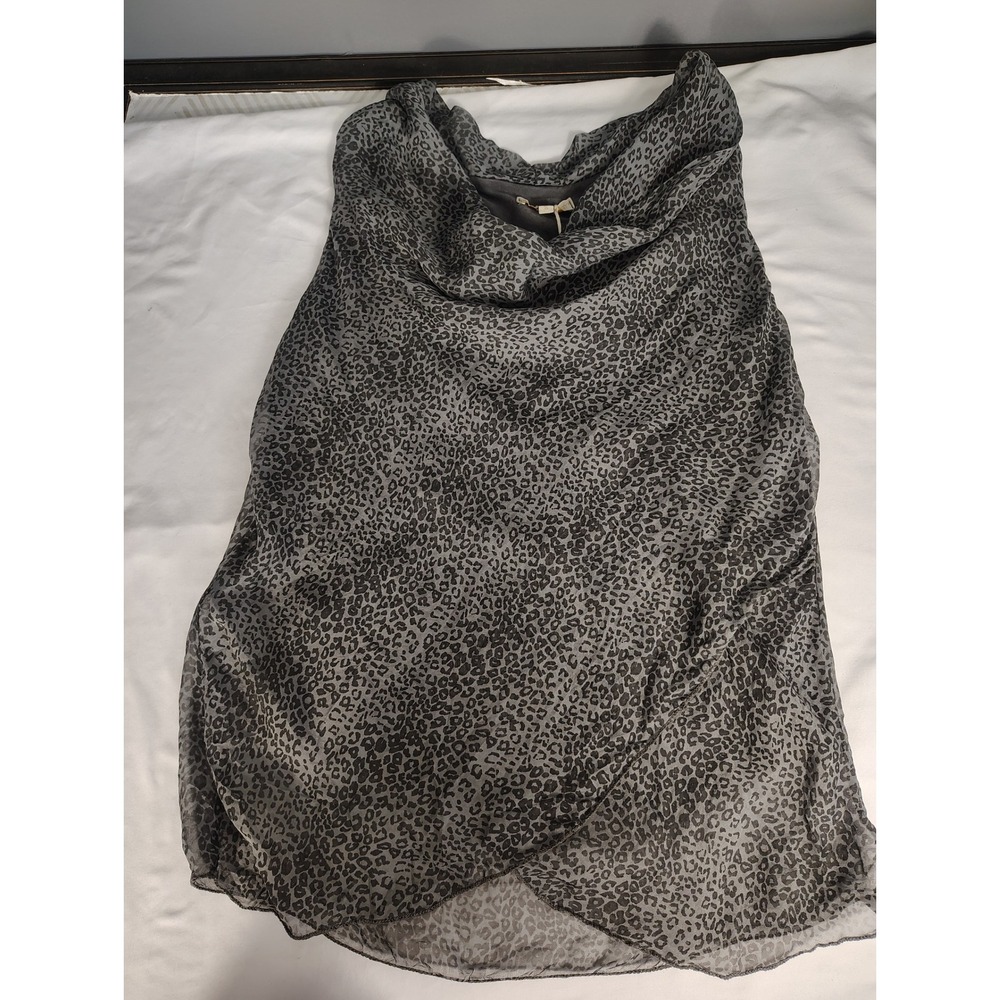 Prontomoda Giusy Italy Silk Cowl Neck Leopard Print Tank Top Grey Black Small